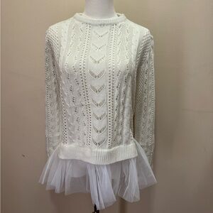 NWOT POL White Knit Sweater with Tulle Hem